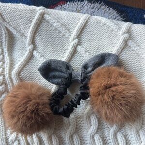 Brown and Gray Pom Pom Hair Tie